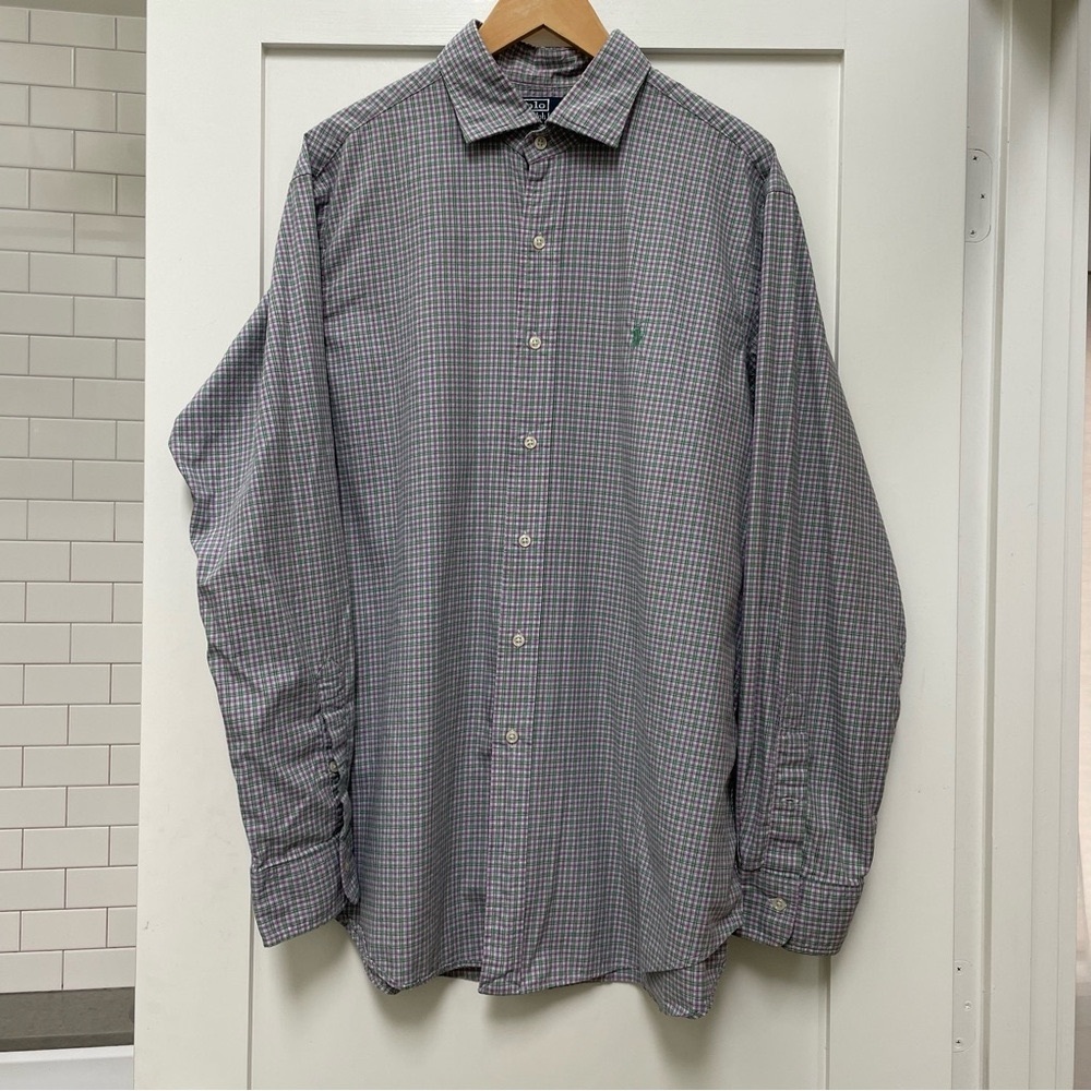 TWO Ralph Lauren XL long sleeve cotton button down dress shirts chambray check - Picture 5 of 13